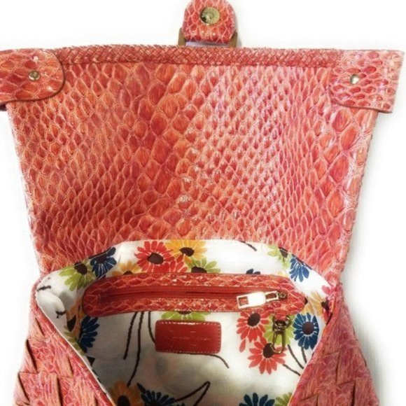 Jessica Simpson Vegan Croc Woven Envelope Clutch Purse Handbag in Red Orange - Picture 4 of 5